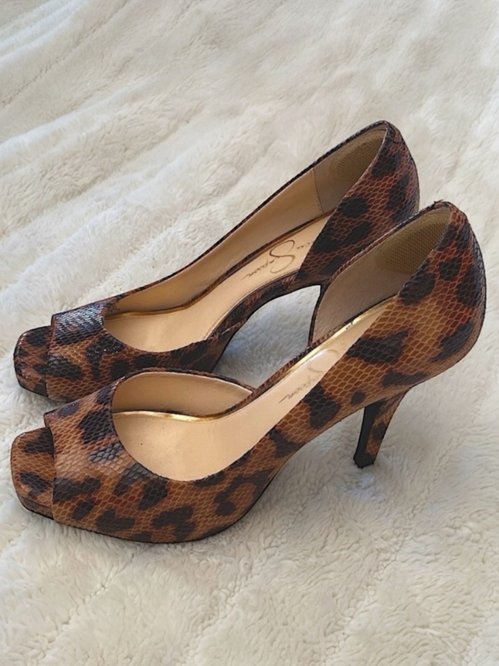 Jessica Simpson Brown Leopard Square Open Peep Toe Heels Y2k Size 9.5